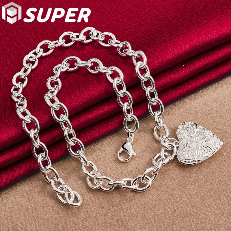 

925 Sterling Silver 18 Inch Chain Photo Frame Heart Pendant Necklace For Women Man Wedding Engagement Fashion Jewelry