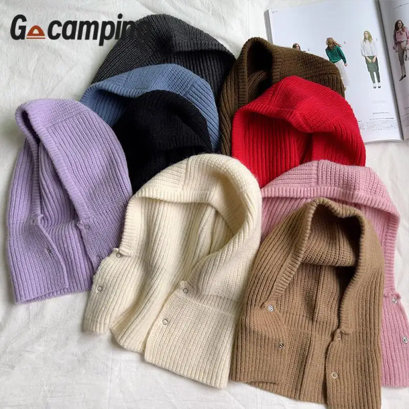

Retro Fashion Autumn And Winter Bib Warm Windproof And Cold Protection Hat Balaclava Plush Wool Knitted Hat Riding Equipment