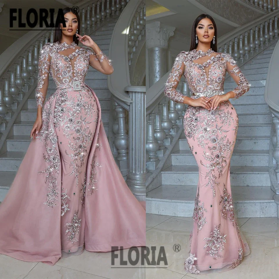 

Gorgeous Dubai Mermaid Evening Dresses Flowers Lace Appliques Wedding Party Gowns Arabia Formal Occasion Dress robe de soirée