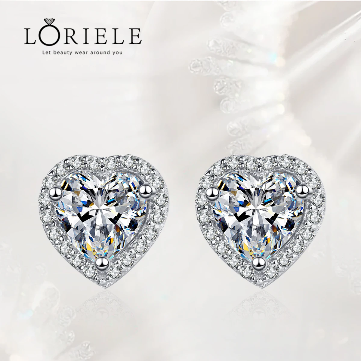 

LORIELE Heart Moissanite Stud Earrings Lab Diamond Halo Heart Earring For Women Luxury Elegant Bridal Earrings Wedding Jewelry