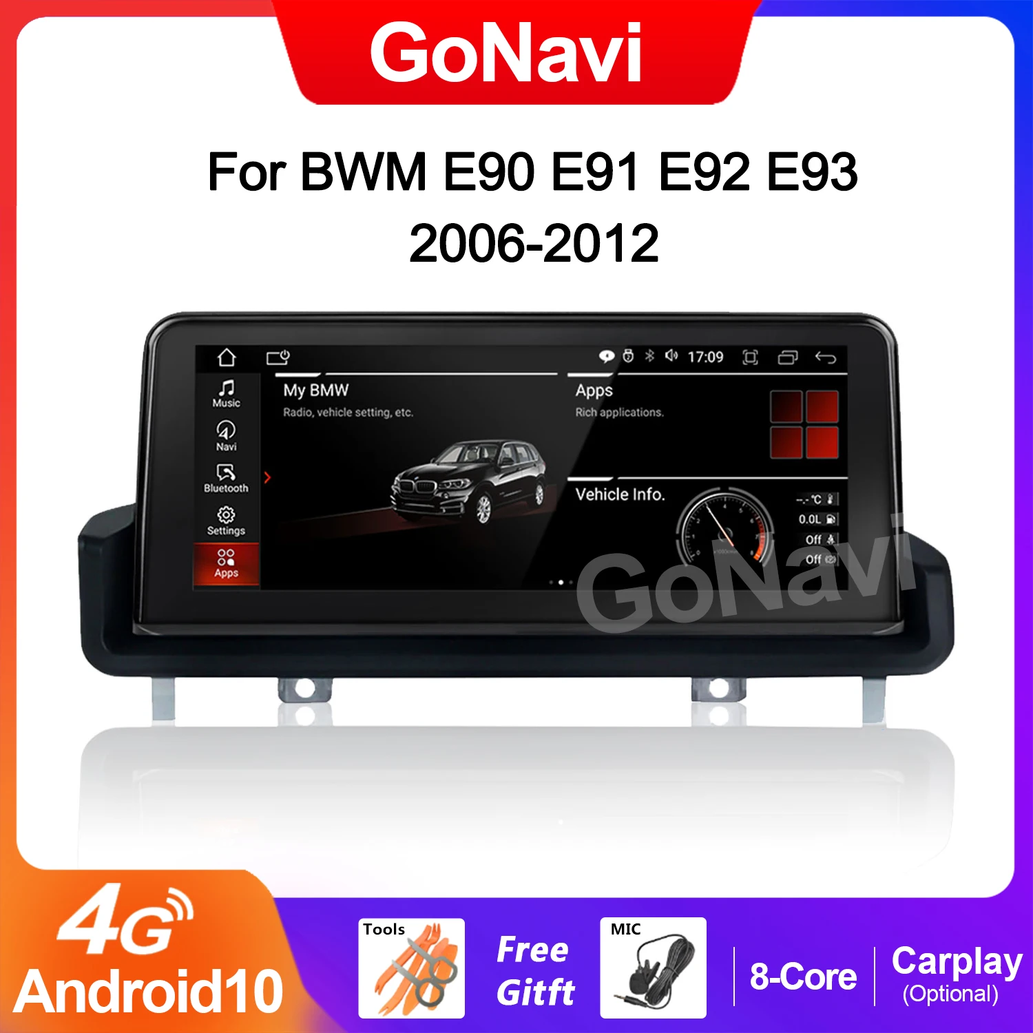 GoNavi 8 Core Car Radio Stereo For BMW E90 E91 E92 E93 Android 10 System WIFI SIM Carplay Auto GPS Navi Multimedia Player GoNavi 8 Core Car Radio Stereo For BMW E90 E91 E92 E93 Android 10 System WIFI SIM Carplay Auto GPS Navi Multimedia Player