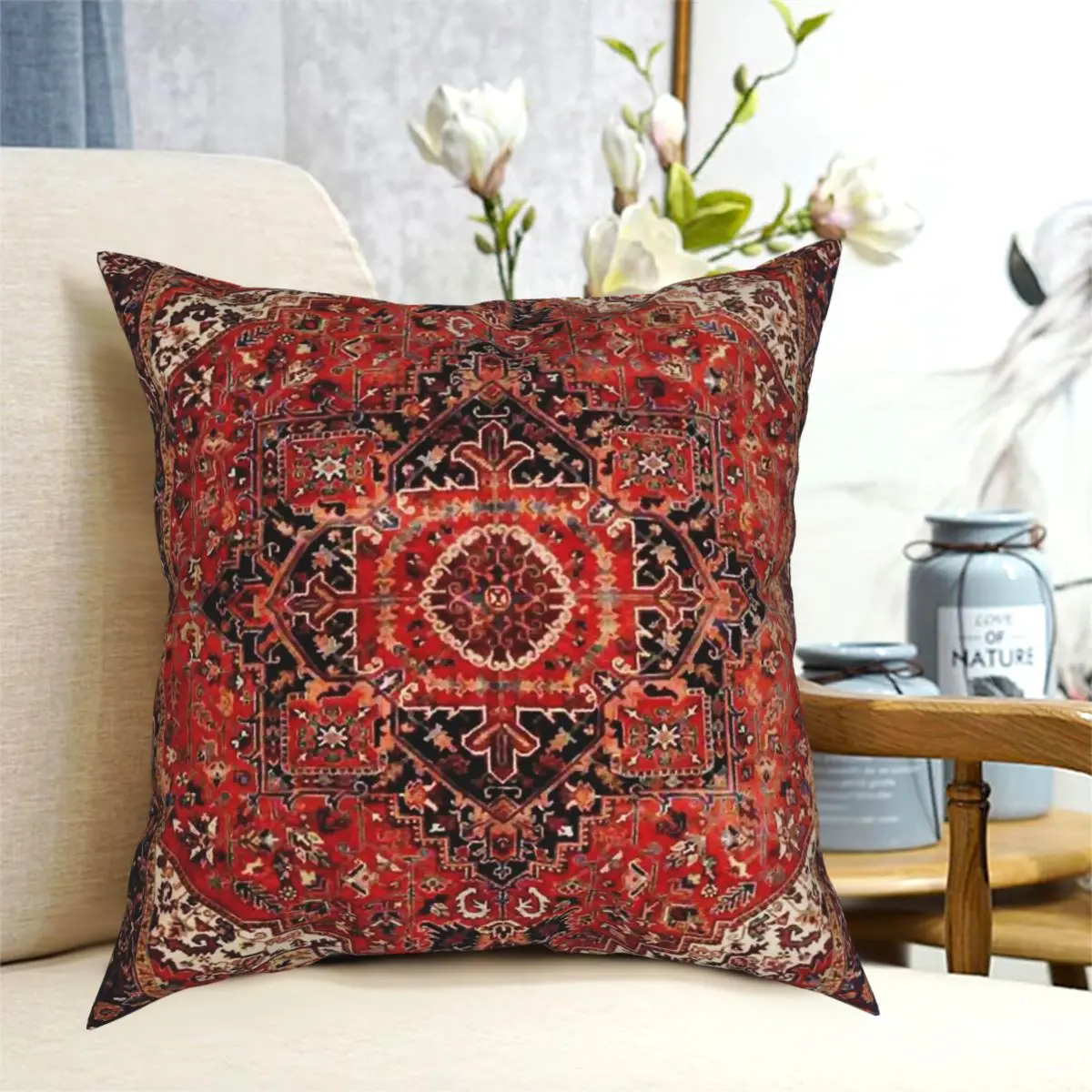 

Heriz Antique Vintage Boho Persian Carpet Square Pillowcase Polyester Decorative for Car Cushion Cover 45*45 CM