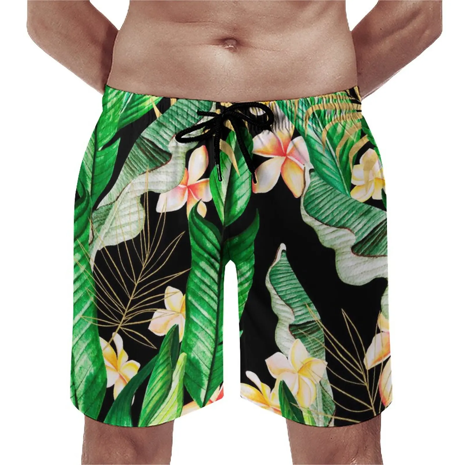 

Summer Gym Shorts Jungle Palm Leaves Running Surf Tropical Forest Flower Print Design Board Short Pants Comfortable Swim Trunks