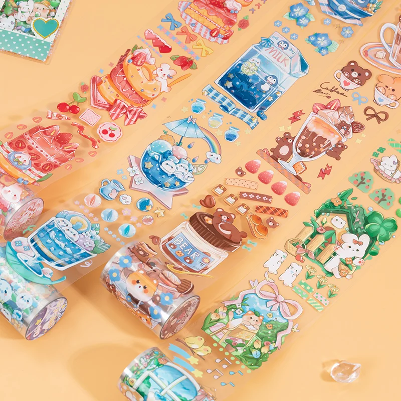 Cute Animal And Dessert Masking Tape PET Gold Stamping Labels Aesthetic Decor Phone Scrapbooking Stationery Supplies For School