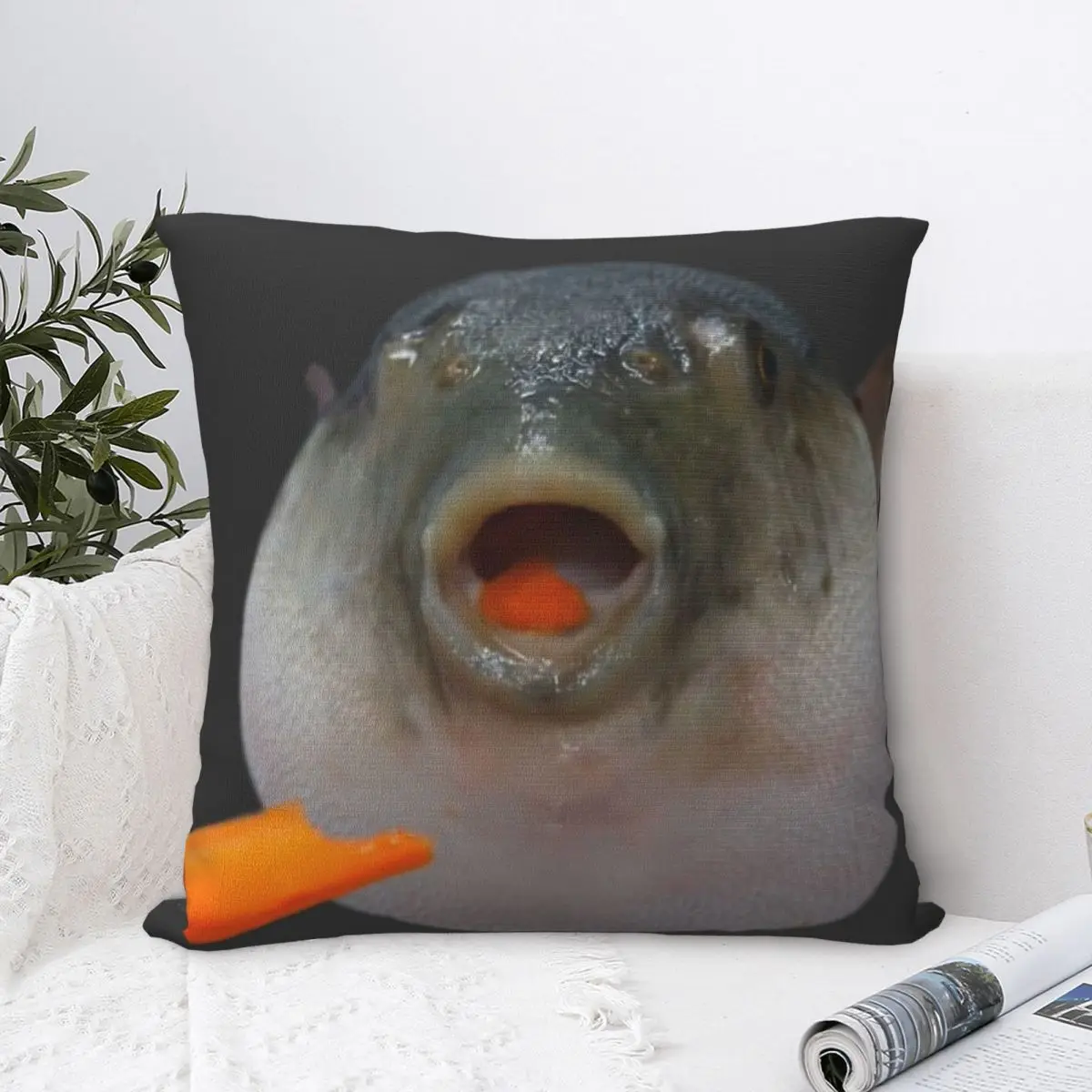 

Pufferfish Eating A Carrot Meme 2 Pillow Case Pillow Cover Sofa Body Pillow Throw Pillows Decorative Pillows For Sofa