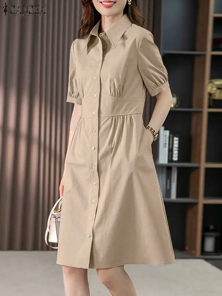 

Платье ZANZEA женское летнее с отложным воротником и коротким рукавом