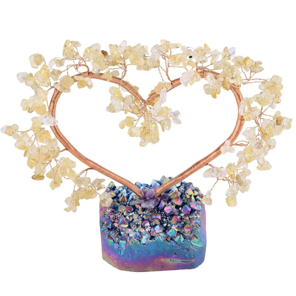 Love Heart Shaped Crystal Money Tree With Rainbow Titanium Coated Crystal Base Feng Shui Bonsai Reiki Decor For Wealth and Luck