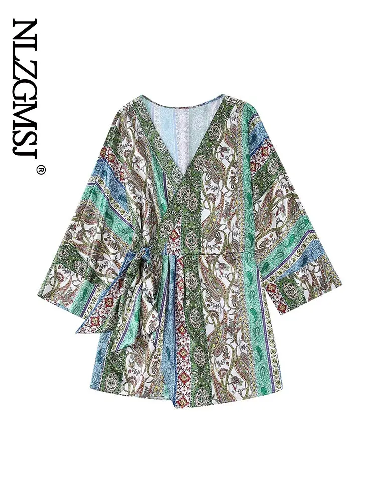 

Женское осеннее винтажное свободное платье Nlzgmsj, женские элегантные модные уличные платья с длинным рукавом, V-образным вырезом и принтом