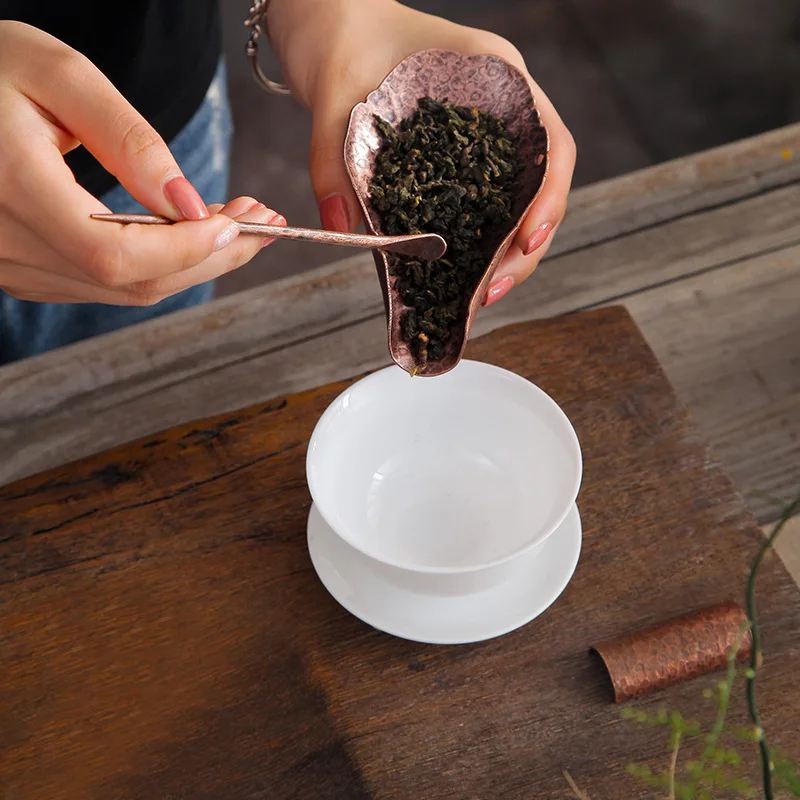 

Hammer Patterned Tea Art Handmade Tea Holder Pure Copper Antique Tea Spoon Caddy Spoon Tea Spoon Tea Pin Lotus