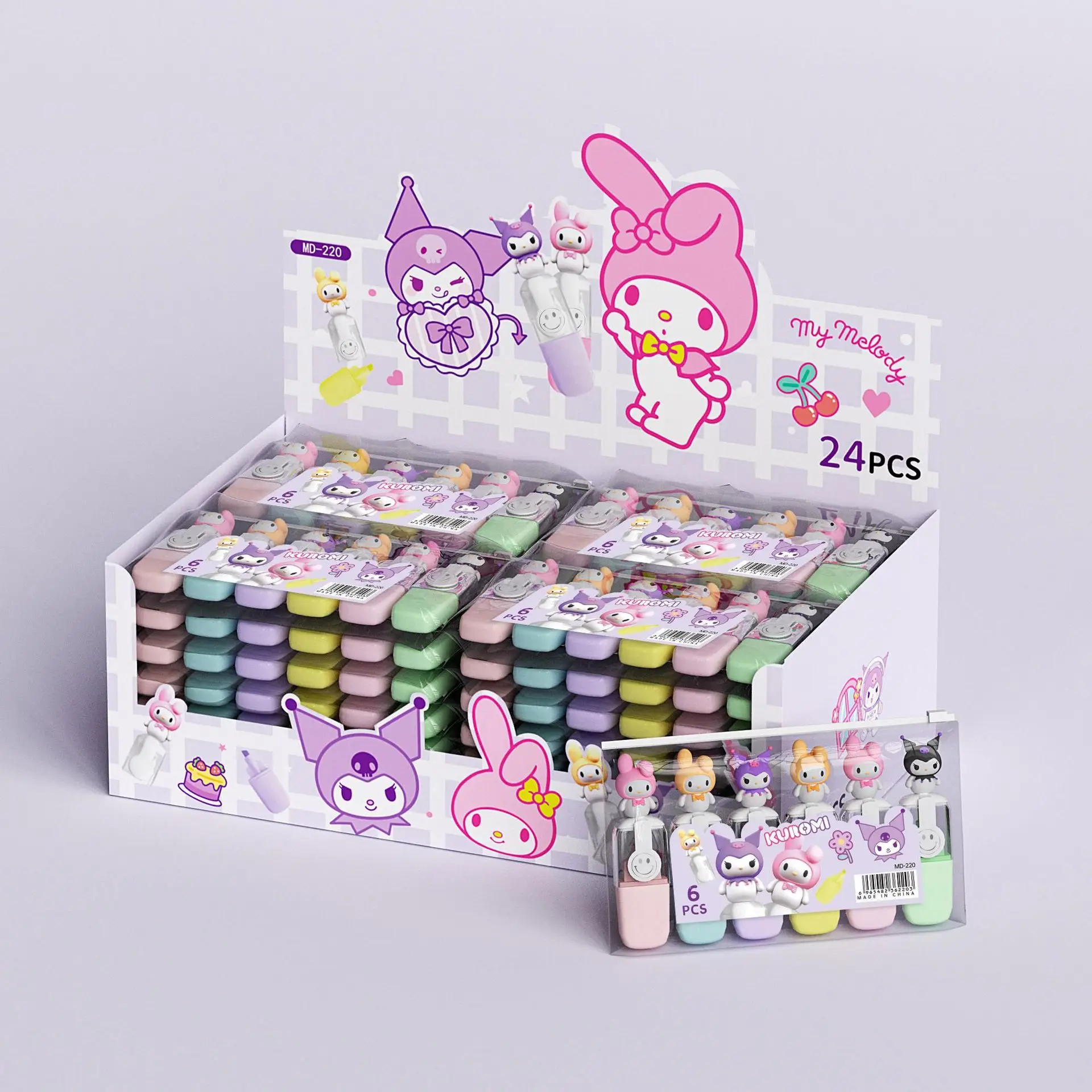 

Sanrio Marker Highlighter Cute Cartoon Kuromi Creative Modeling Graffiti Hand-Held Pen Key Marker Student Stationery Wholesale