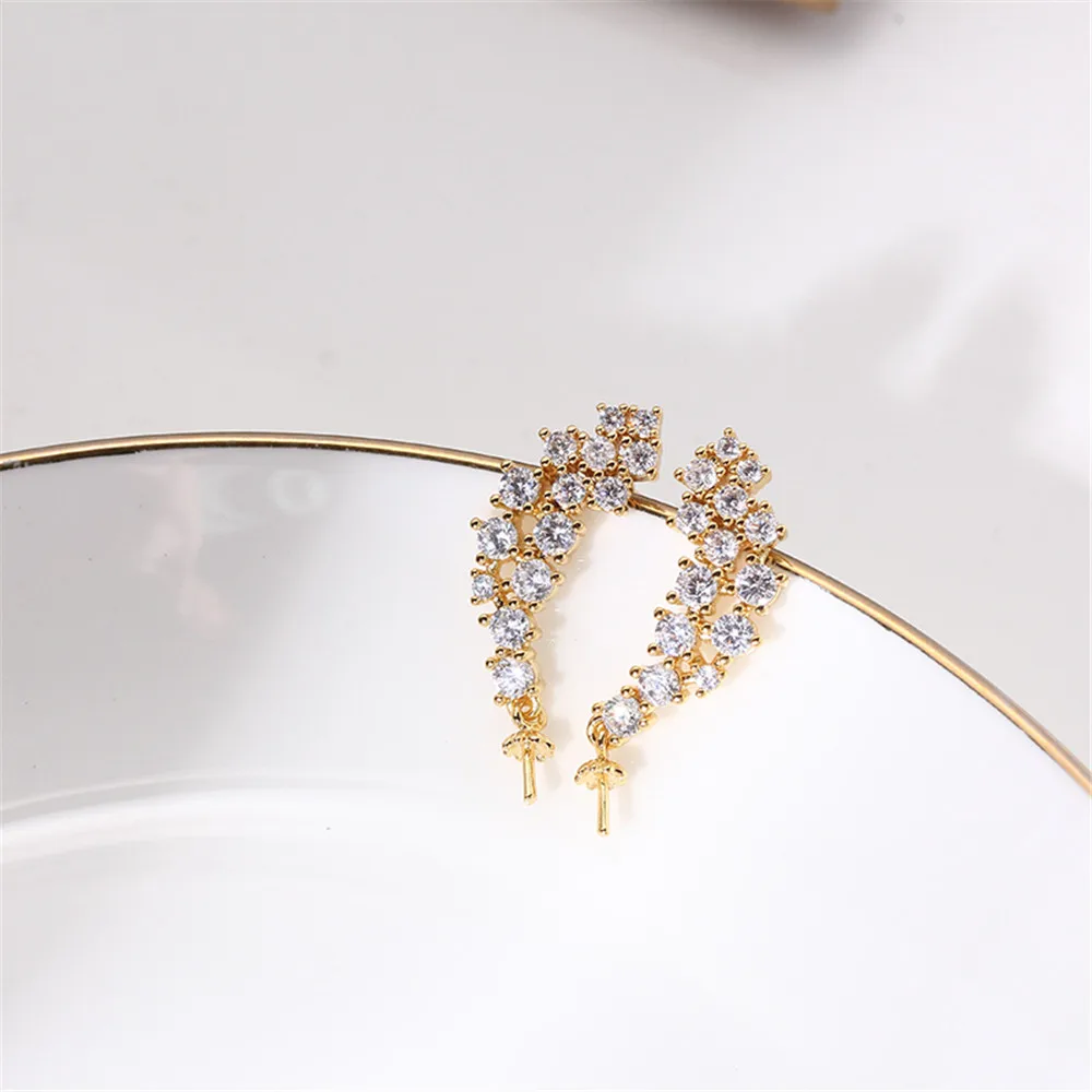 14K gold color preserving S925 silver needle designer zircon Pearl Earrings DIY accessories