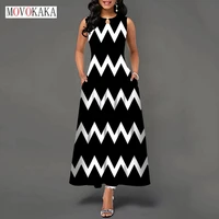 movokaka black long summer dress for women beach sleeveless loose elegant casual women dresses party striped print vintage dress