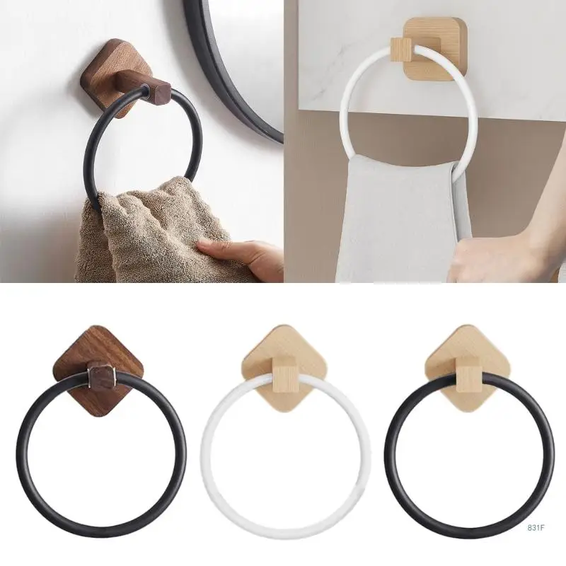 Description Picture 3 of itemAluminum Wood Towel Ring Hand Towel Holder for Bathroom Towel Rack Hanger for Kitchen Wall Mount Heavy Duty Storage