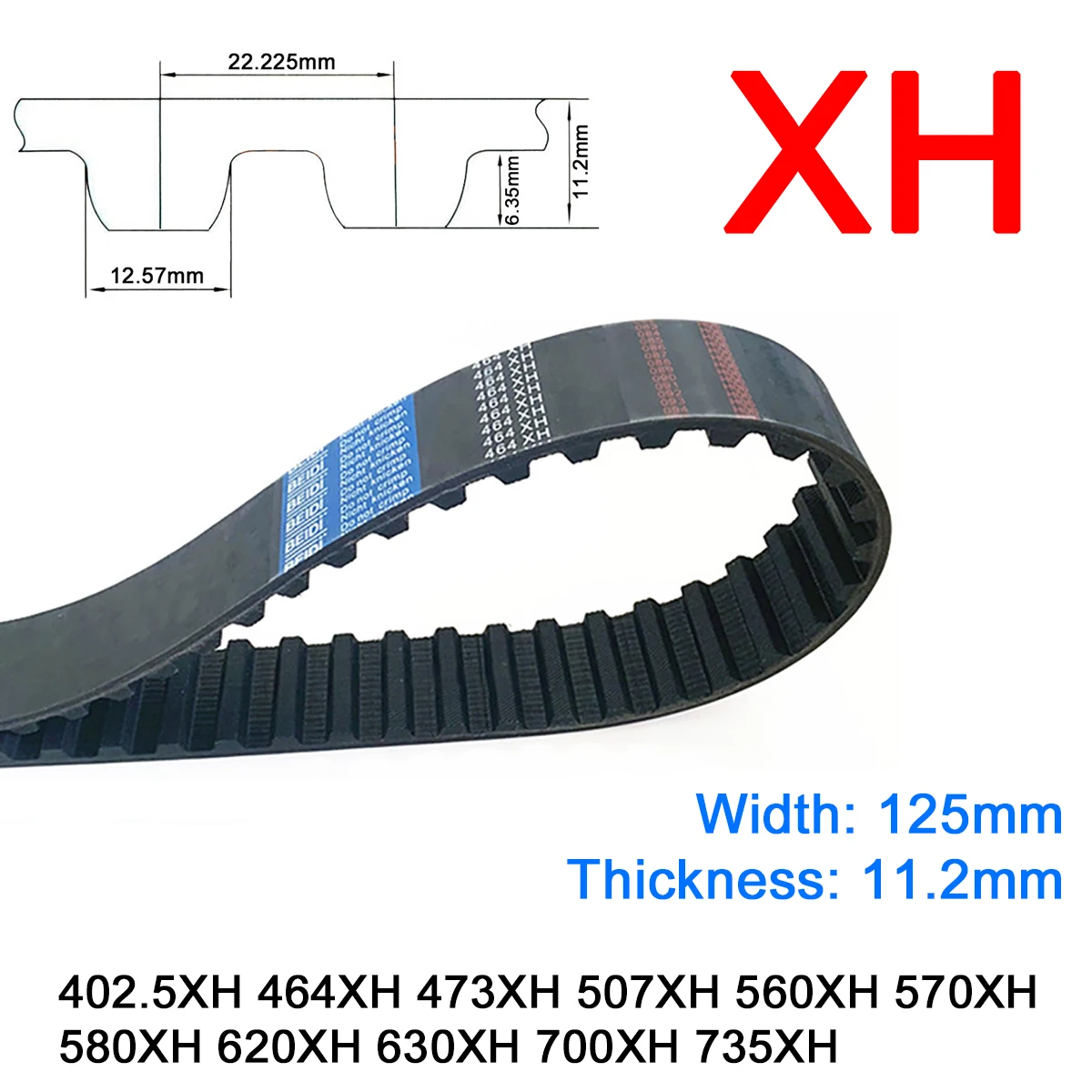 

1Pc Width 125mm XH Rubber Trapezoid Tooth Timing Belt Pitch Length 402.5 464 473 507 560 570 580 620 630 700 735 Inch Drive Belt