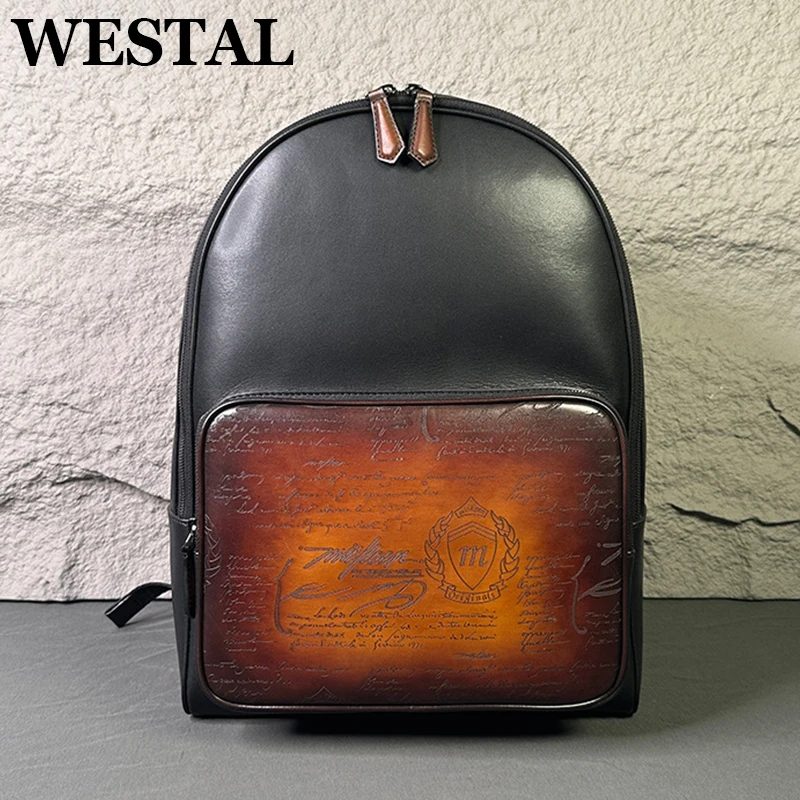 

Рюкзак WESTAL из итальянской воловьей кожи для мужчин, винтажный дорожный деловой портфель для ноутбука 14 дюймов, школьные ранцы для мальчиков