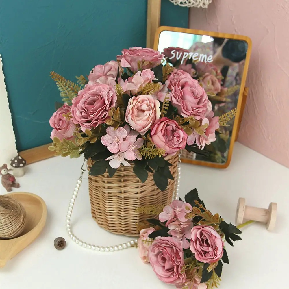 Украшение домашнего стола осенняя свадьба искусственные розы букет невесты