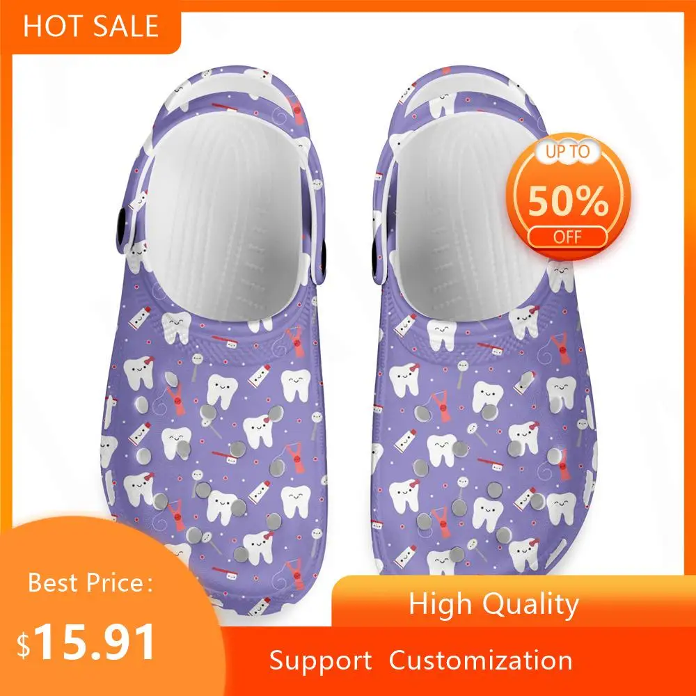 

Женские резиновые сандалии HYCOOL, повседневные уличные тапочки без застежки, с мультяшным рисунком, для кормления зубов, пляжные тапочки