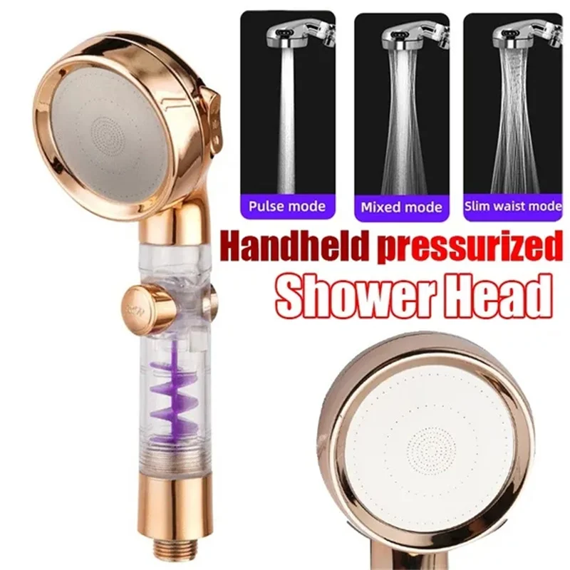 

Double Turbo Pressurised Shower Head One-key Water Stop Shower Water Saving Filter Massage Shower Head Bathroom Accessories