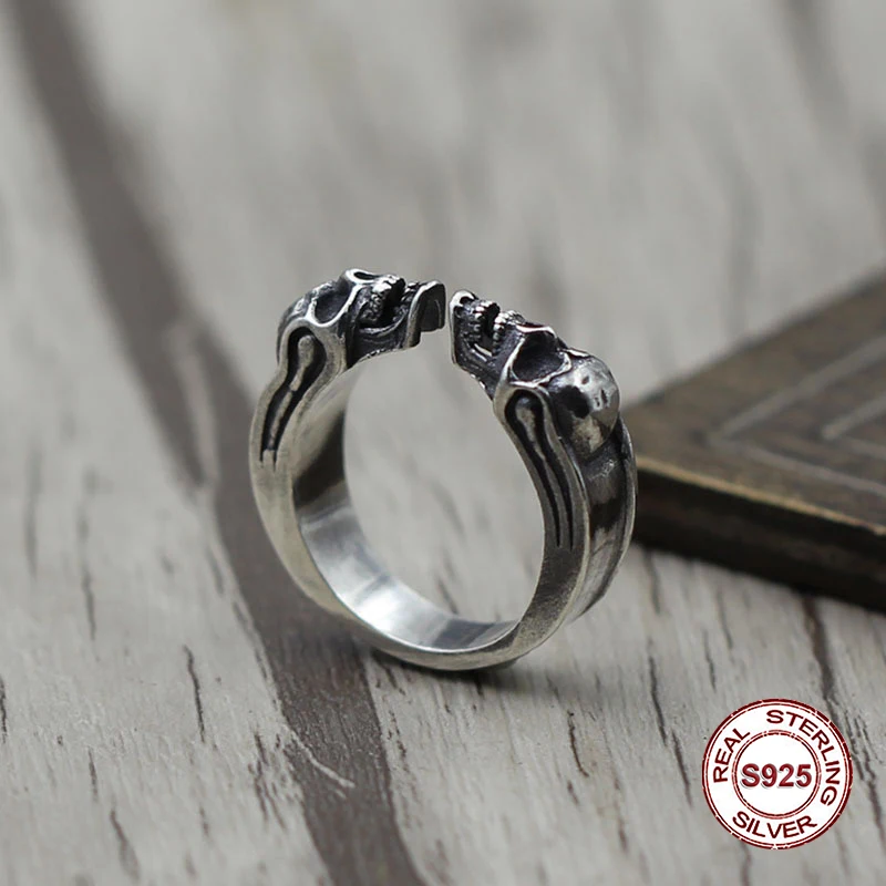 

Мужское Винтажное кольцо из чистого серебра S925 пробы, Открытое кольцо с черепом, эксклюзивный подарок для влюбленных пар