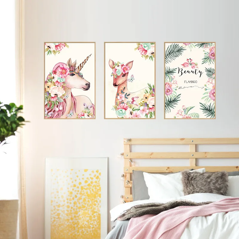 

Unicorn Deer Decoration Cartoon Wall Sticker Living Room Sofa Background Removable Murals Children's Room Decoration Wallpaper