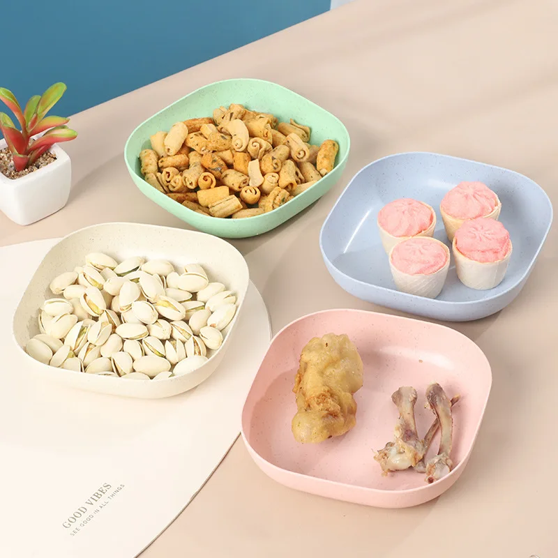 

Столовые приборы из пшеничной соломы, плоская тарелка в скандинавском стиле, десертная тарелка для закусок, домашняя посуда, Квадратная тар...