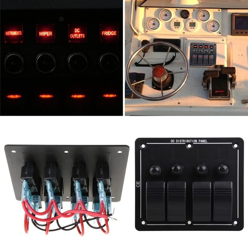 

LED Light On/off Power with Lens Socket Switch 12-24V 3Pin for Truck Ship 4 Gang K0AF