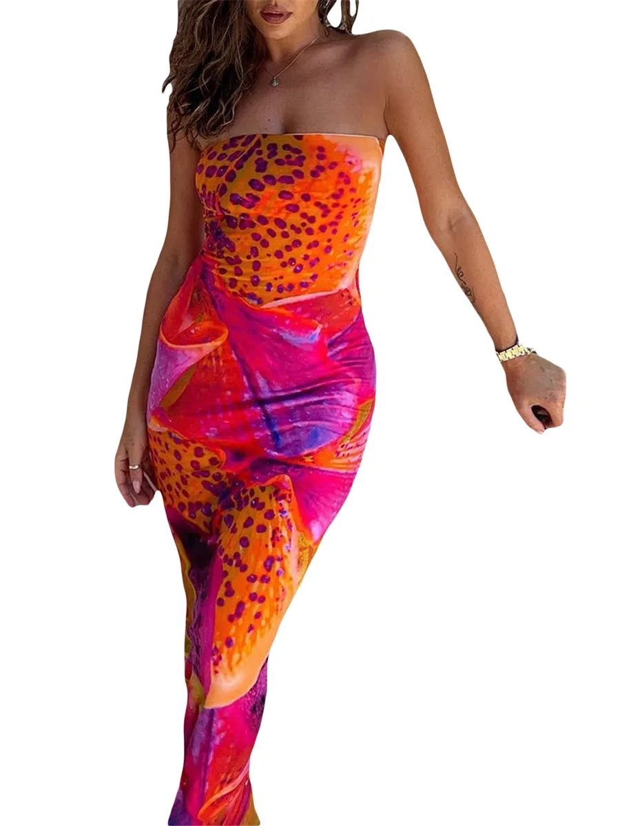 Новое модное женское платье-труба без бретелек с открытой спиной и леопардовым