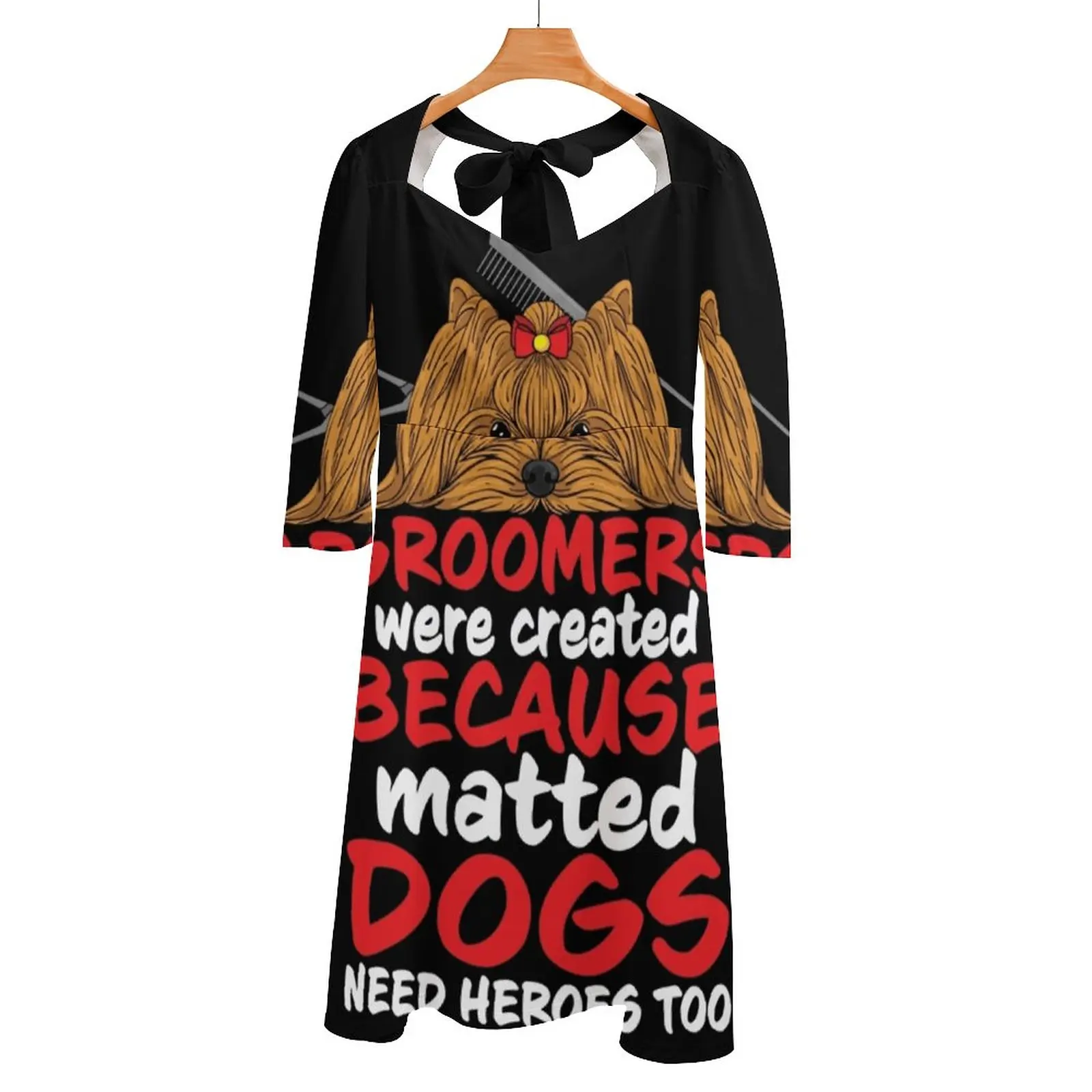 

Matted Dogs Need Heroes Too - Funny Dog Groomer Saying Gift Square Neck Dress Summer Dress Women Elegant Halter Print Dress Dog