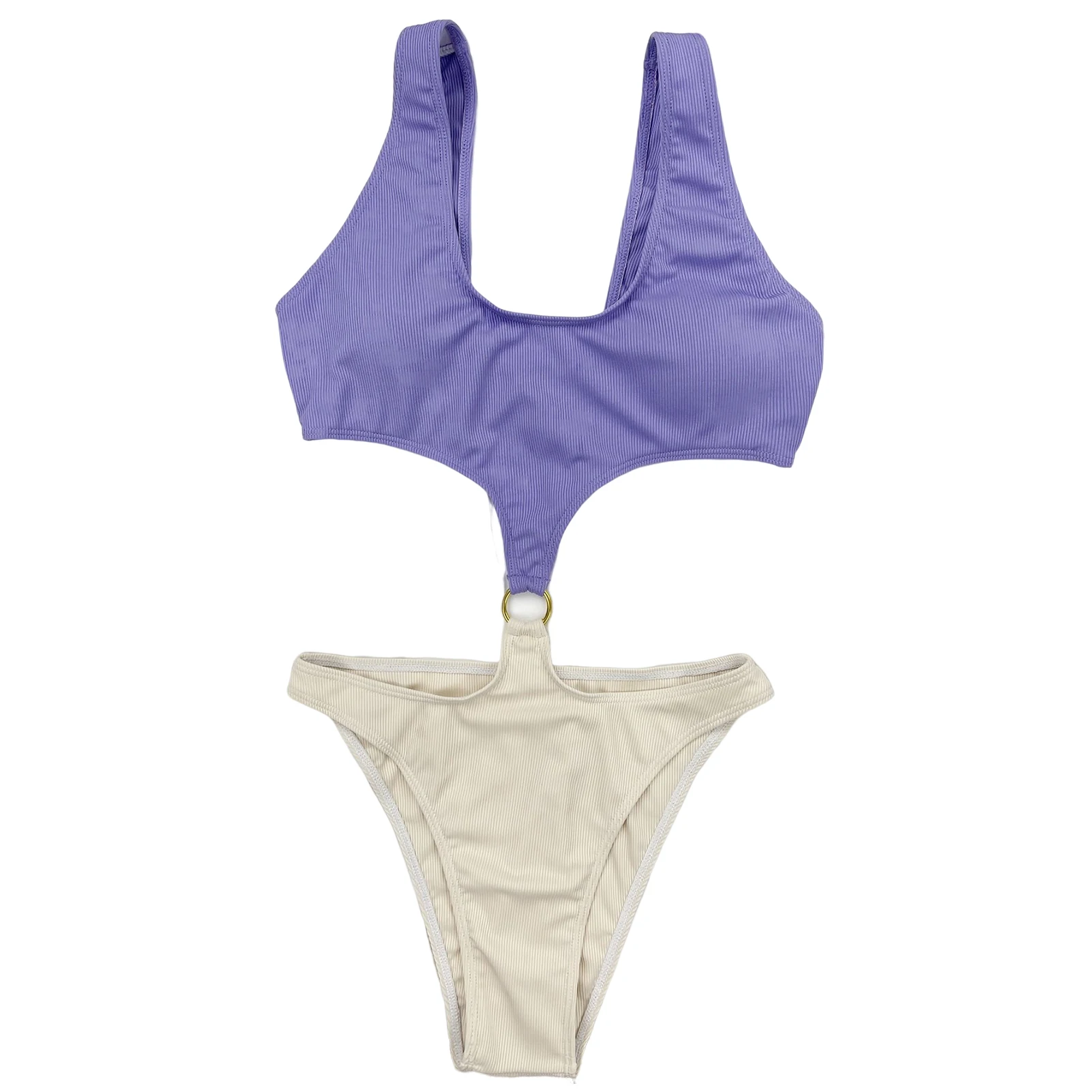 

Color Contrast Swimsuit Women Sexy Ring Connection Monokini One Piece Sexy Swimsuit