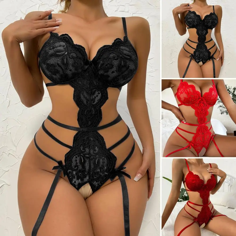 

Halter Bra Set Sexy Women Sleepwear Bandage Lace Skinny Deep V Neck Sleeveless Lady Bodysuit for Bedroom Women's Sleepwear