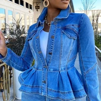 women solid loose womens denim jacket blue washed fashion street style skirt shaped coat autumn winter commute top