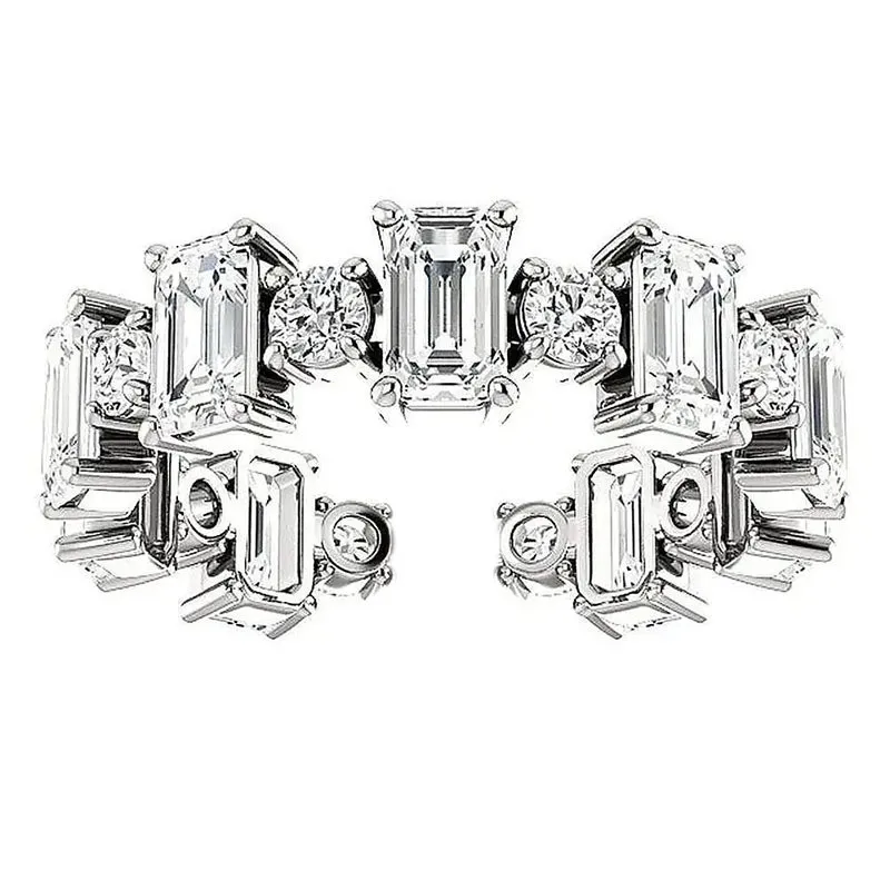 

Elegant Full White Square Cubic Zircon Crystal Open Adjustable Ring with Shiny AAA CZ Rhinestone for Women Men Party Jewelry