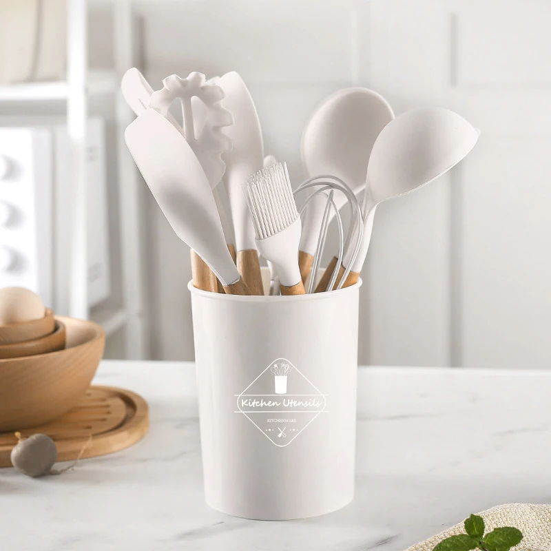 

Non-stick Silicone Kitchenware Cooking Utensils Set Cookware Spatula Shovel Egg Beaters Wooden Handle Kitchen Cooking Tool Set