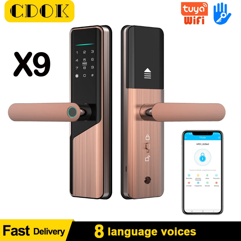 

CDOK Красный Бронзовый X9 умный дверной замок Tuya Wi-Fi/ TT, биометрический замок со сканером отпечатков пальцев, сканером отпечатков пальцев/парол...