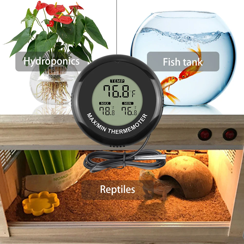 

LCD Screen Round Magnet Chuck Reptile Cage Aquaculture Tank Digital Display Electronic Thermometer