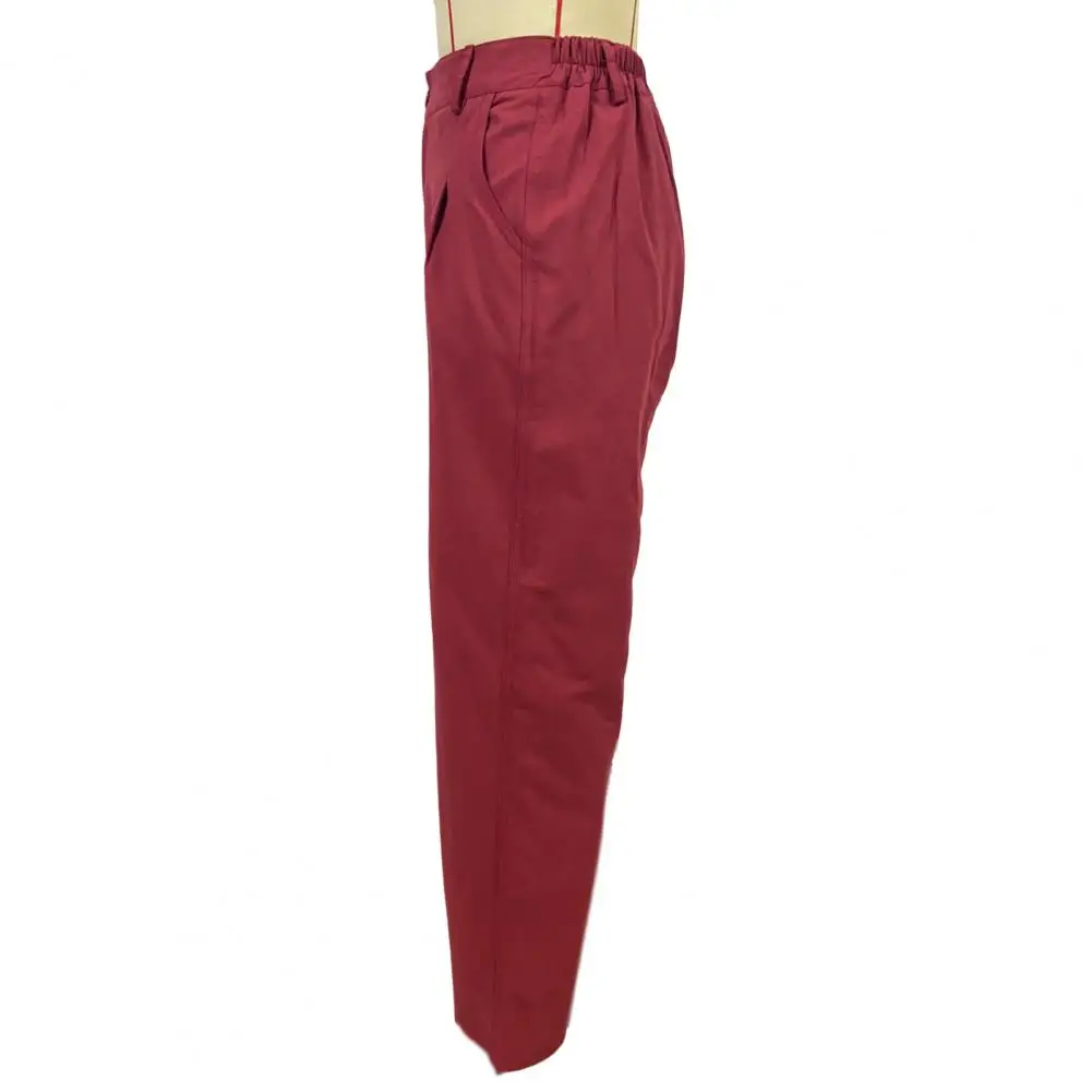

Chic Women Vintage Loose Basic Straight Wide Leg Trousers Slant Pockets Casual Trousers Elastic Waistband Female Clothing