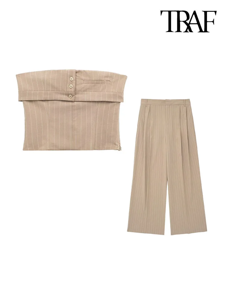 

Женский комплект из топа и брюк, без бретелек