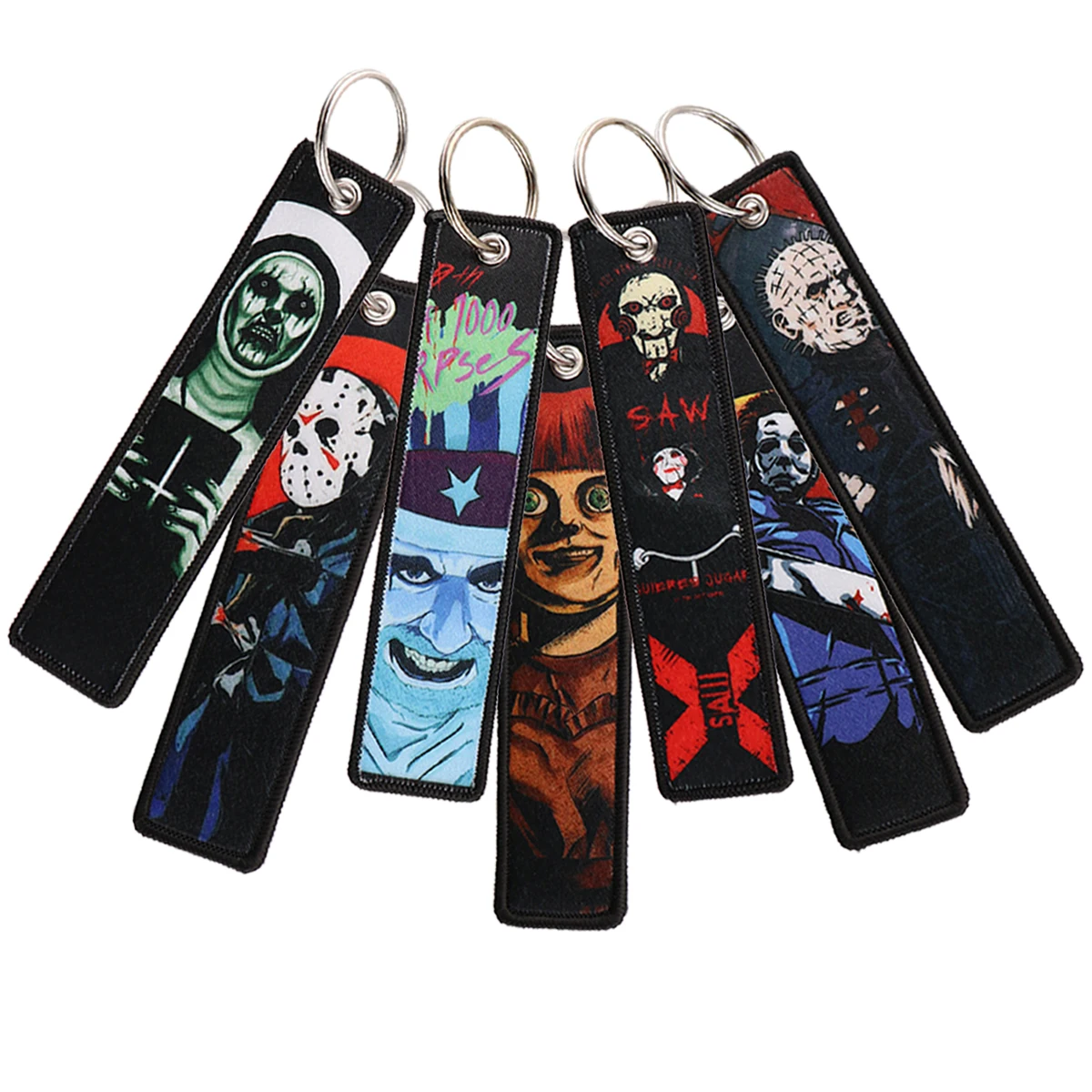 

Halloween Horror Movie Key Tag Embroidery Annabelle Key Ring For Motorcycles Cars Bag Backpack Chaveiro Key Fobs Halloween Gifts