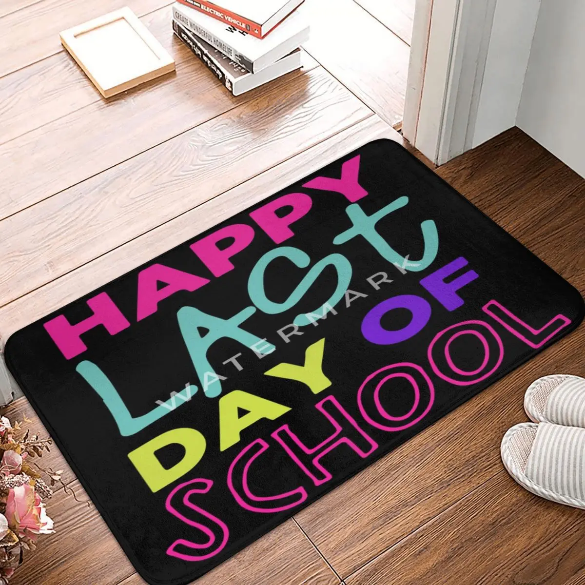 

Happy Last Day Of School Teacher Carpet, Polyester Floor Mats Cute Style Living Room Easy To Clean Festivle Mats Customizable
