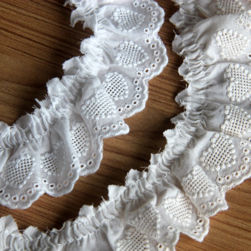 Хлопковая плиссированная отделка с рюшами полый гипюр для вышивки 3D кружевная