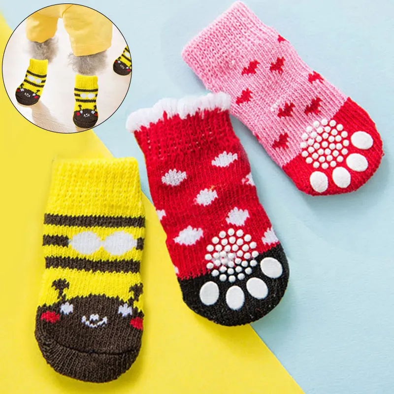 Теплые вязаные носки для домашних животных 4 шт./компл. Нескользящие зимние