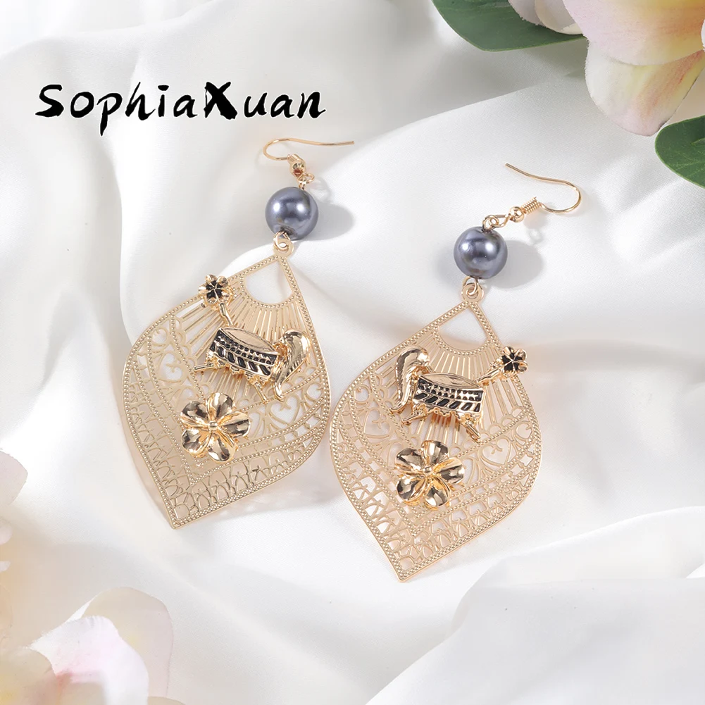 

Sophiaxuan Hawaiian Drum Dangle Drop Earing Polynesian Tribal Style Earring Jewelry Female Flower Aesthetic Earrings for Women