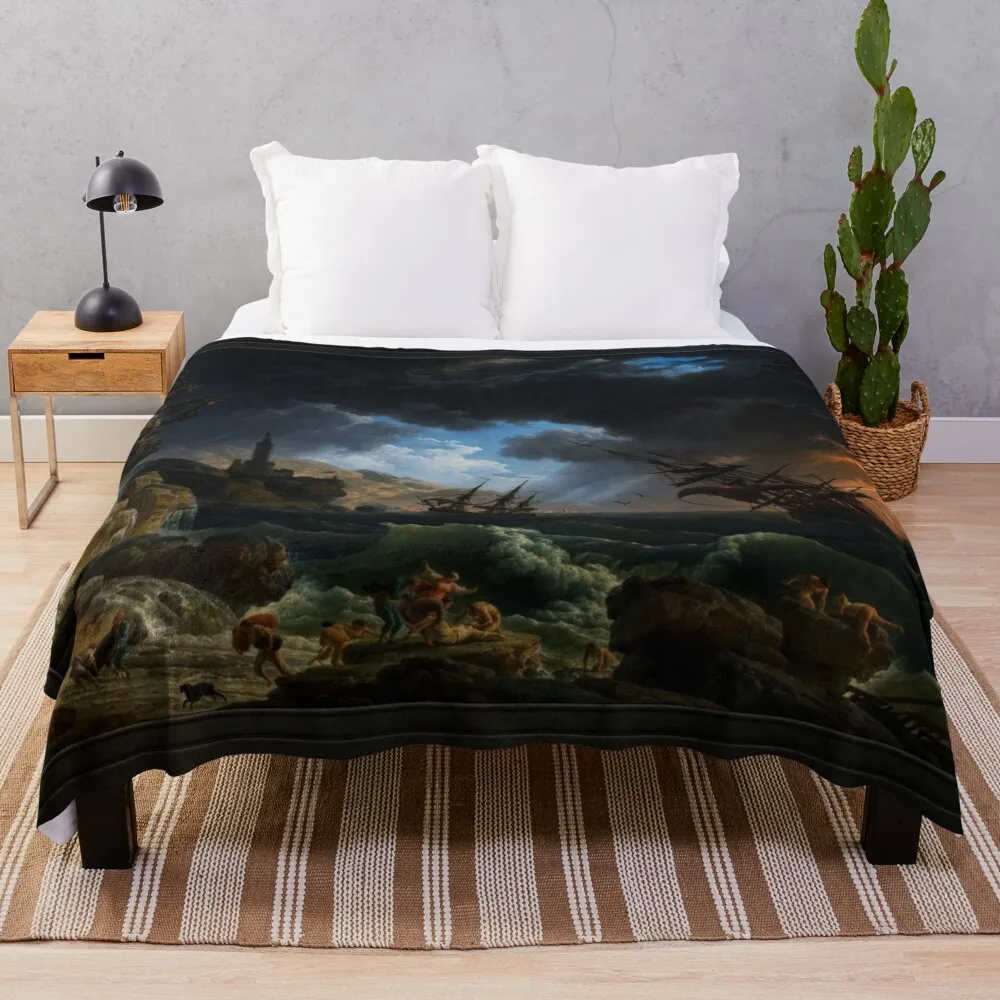 Корабль в берегу моря (поседневный день) Клода Джозеф Vernet Плед Одеяло