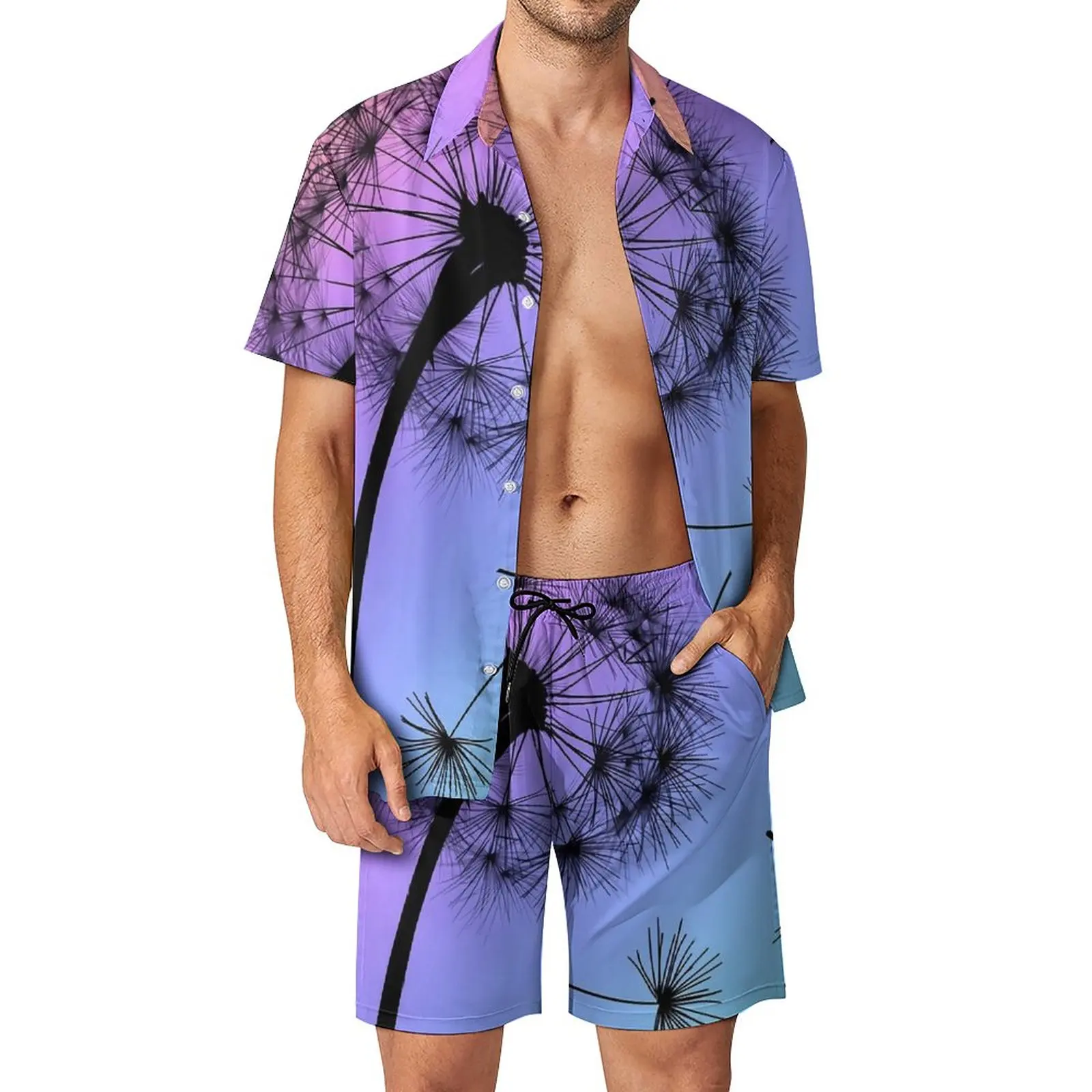 

Dandelion Men Sets Rainbow Wishes Casual Shorts Summer Funny Beach Shirt Set Short Sleeves Pattern Oversized Suit Gift Idea