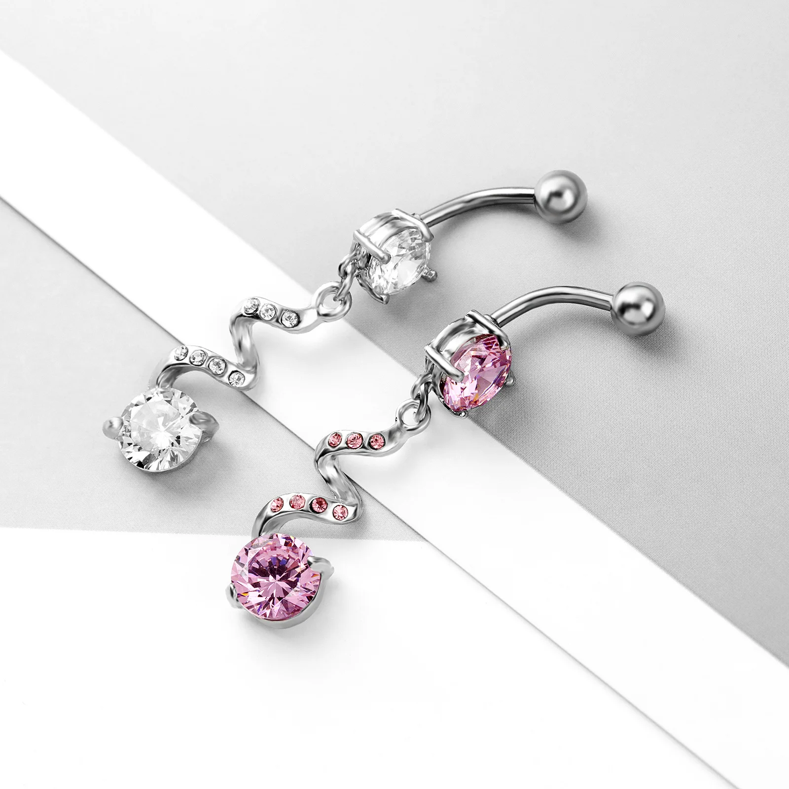 Новое кольцо для пупка с цирконом круглое длинное розовое украшения пирсинга |