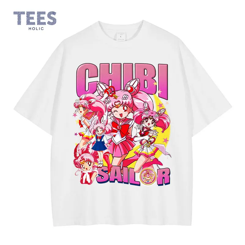 

Anime Sailor Moon T-shirts Oversized Chibiusa T Shirt Vintage Washed Usagi Streetwear Manga Short Sleeve Girl Tops Tees Woman