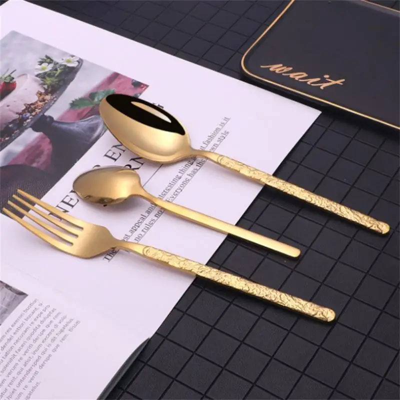 

Steak Knife Fork Knife Spoon Set Dessert Spoon Soup Scoop Dinner Set 7pcs/set Stainless Steel Tableware Colorful Dinnerware