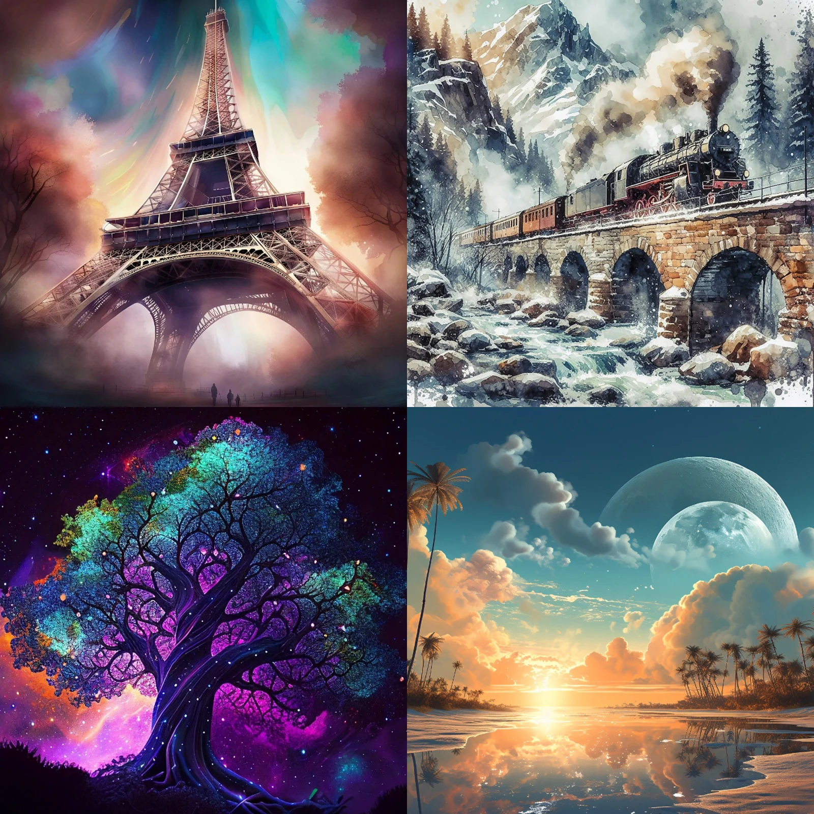 5D Набор Для Алмазной Живописи С Круглыми Бриллиантами Железная Башня Поезд