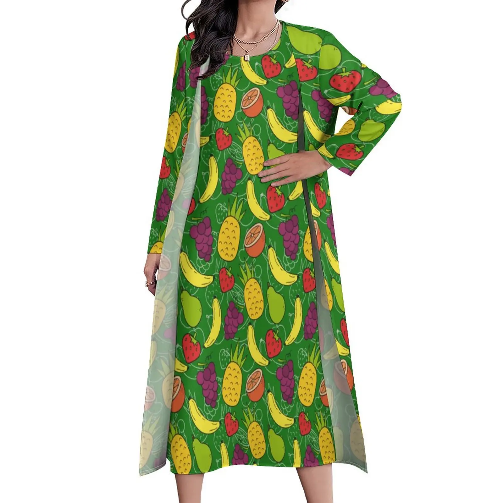

Cute Pineapple Dress Funny Fruit Print Trendy Maxi Dress Streetwear Bohemia Long Dresses Autumn 2 Piece Graphic Vestido Big Size