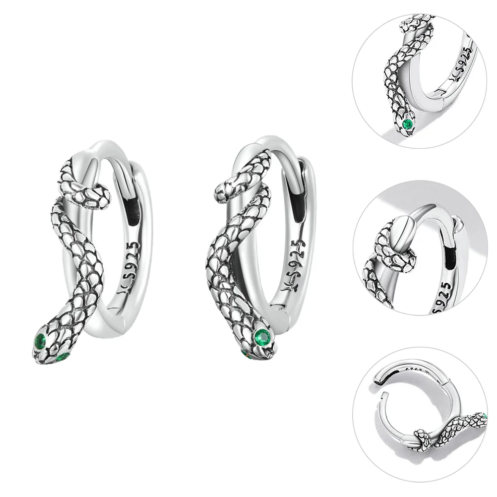 

Sterling Silver Snake Ear Clip Ladies Earring Jewelry Lady Buckle Green Stud Earrings Women Girl S925 Buckles Stainless Steel